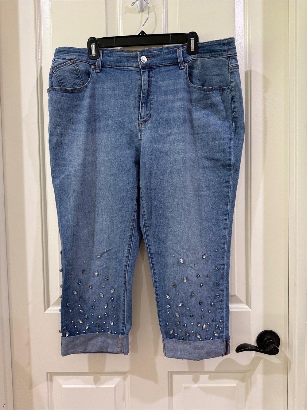 Chicos Embellished Light Blue Womens Boyfriend Ankle Jeans